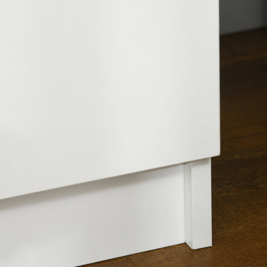 Bedside Table, High Gloss Front Bedside Cabinet w/ LED Light, 2 Drawers