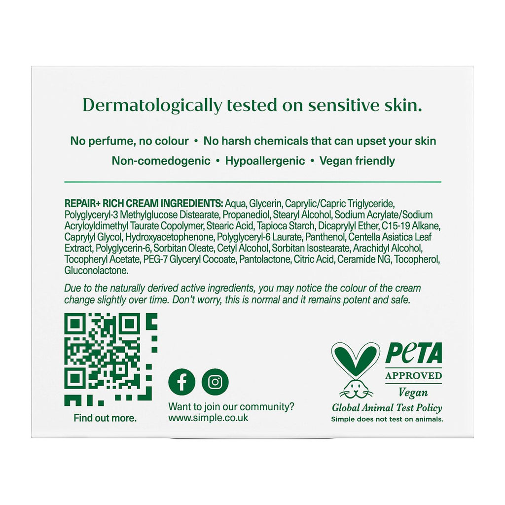 Simple Face Cream 50ml - Age Resist, Glow, Repair, Hydrate, Smooth, 1 Pack