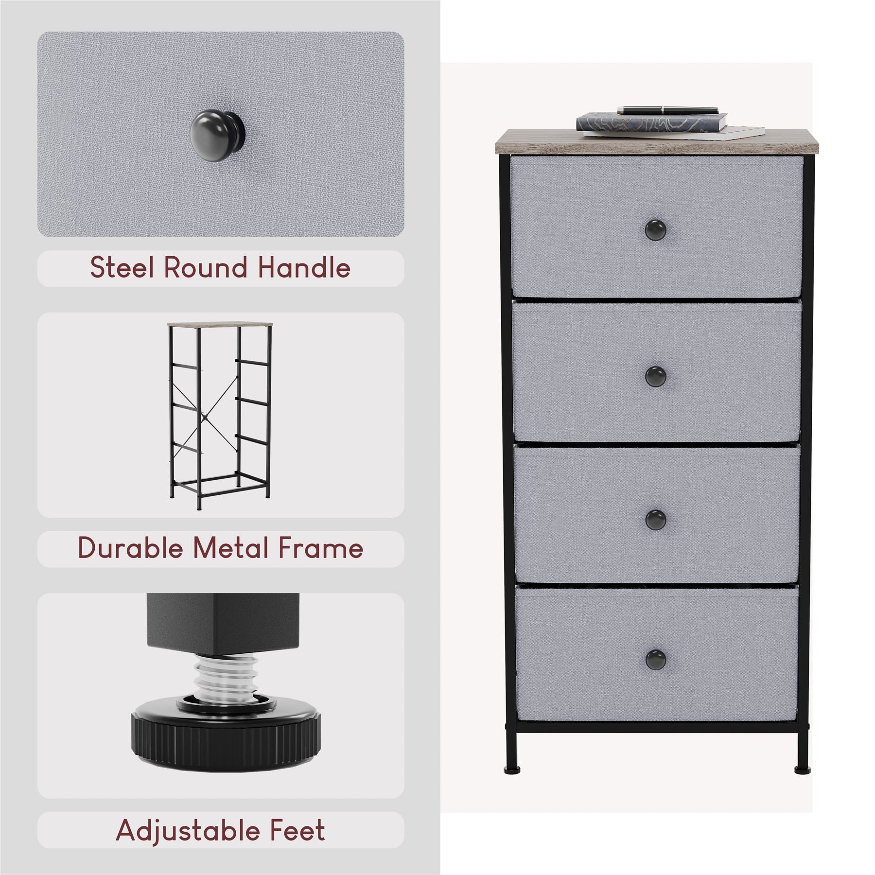 Modern Fabric Chest of Drawers Storage 'UKFR' Beige & Grey Bedroom Furniture