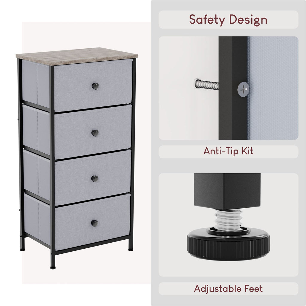 Modern Fabric Chest of Drawers Storage 'UKFR' Beige & Grey Bedroom Furniture