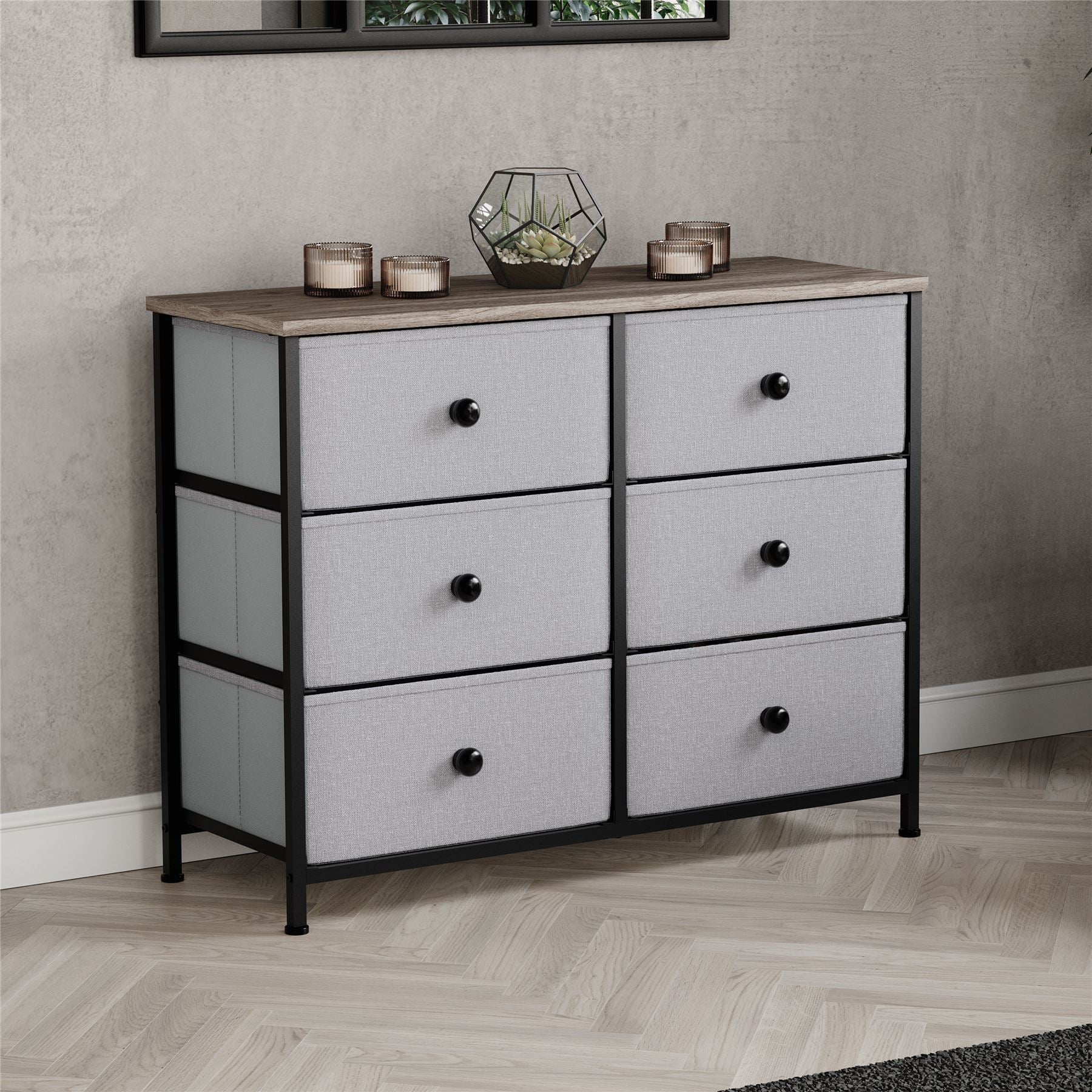Modern Fabric Chest of Drawers Storage 'UKFR' Beige & Grey Bedroom Furniture