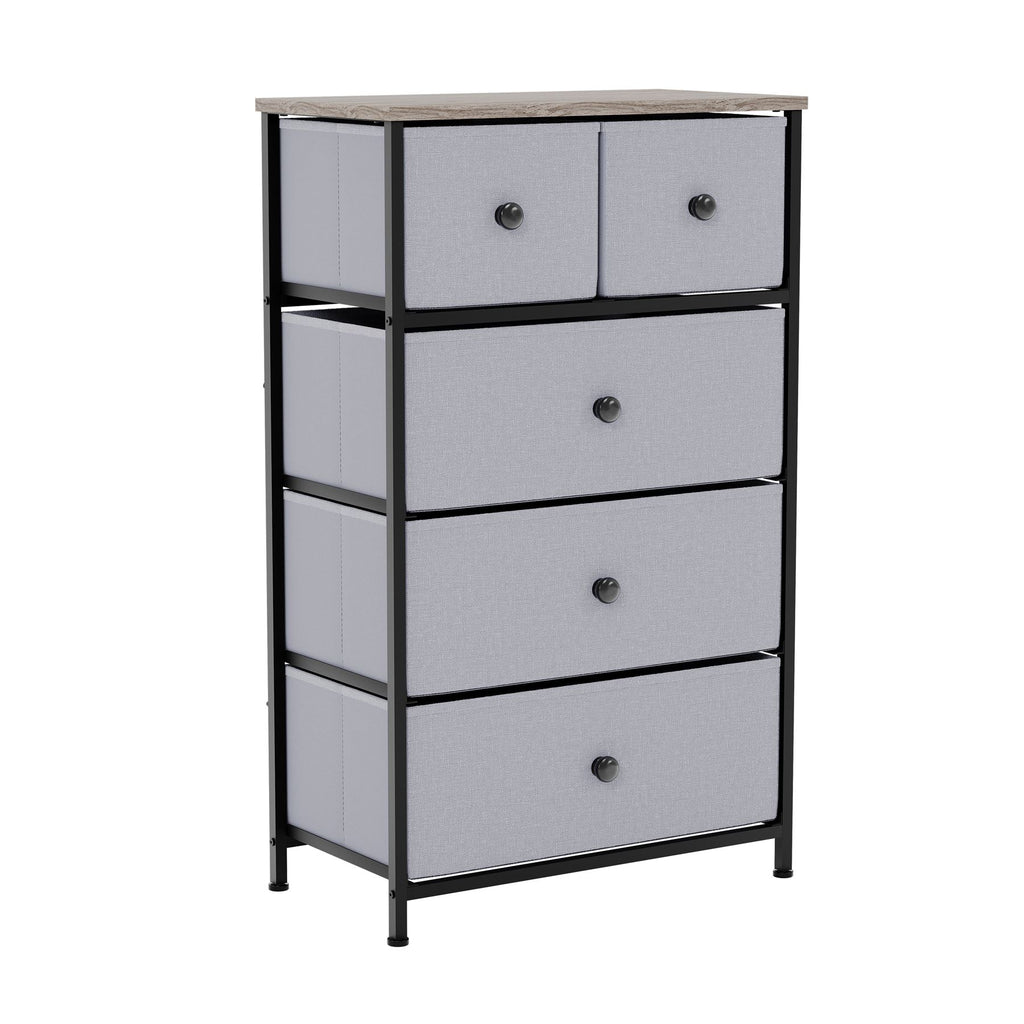 Modern Fabric Chest of Drawers Storage 'UKFR' Beige & Grey Bedroom Furniture