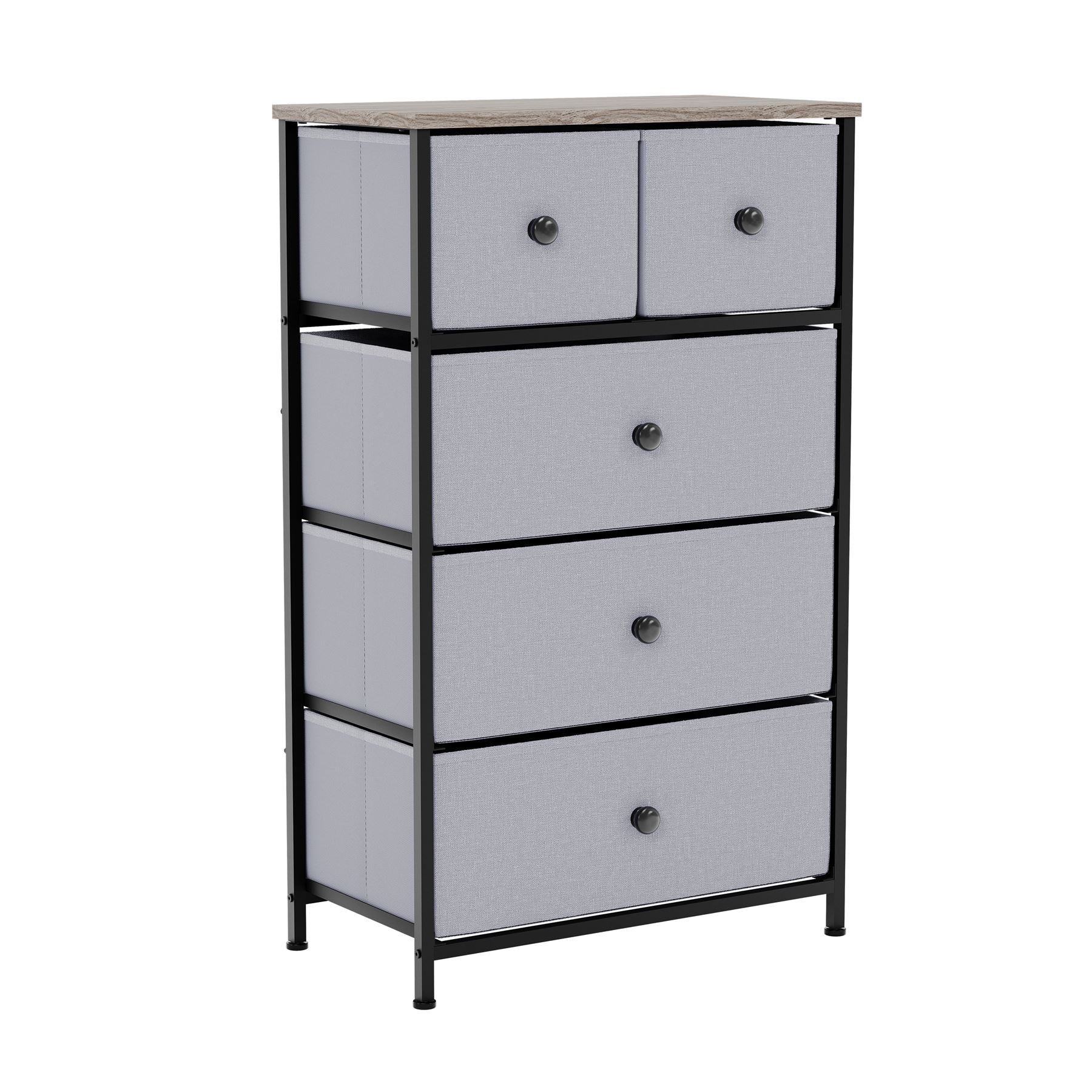 Modern Fabric Chest of Drawers Storage 'UKFR' Beige & Grey Bedroom Furniture