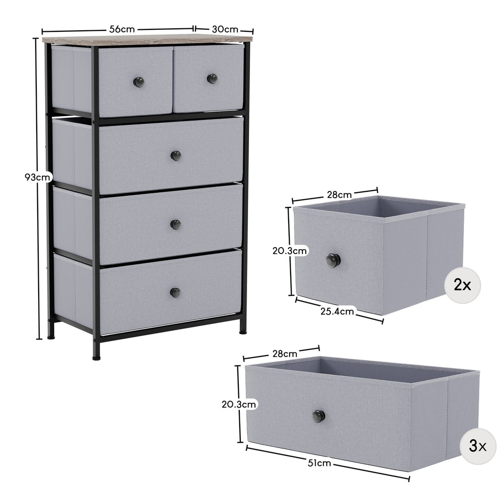 Modern Fabric Chest of Drawers Storage 'UKFR' Beige & Grey Bedroom Furniture