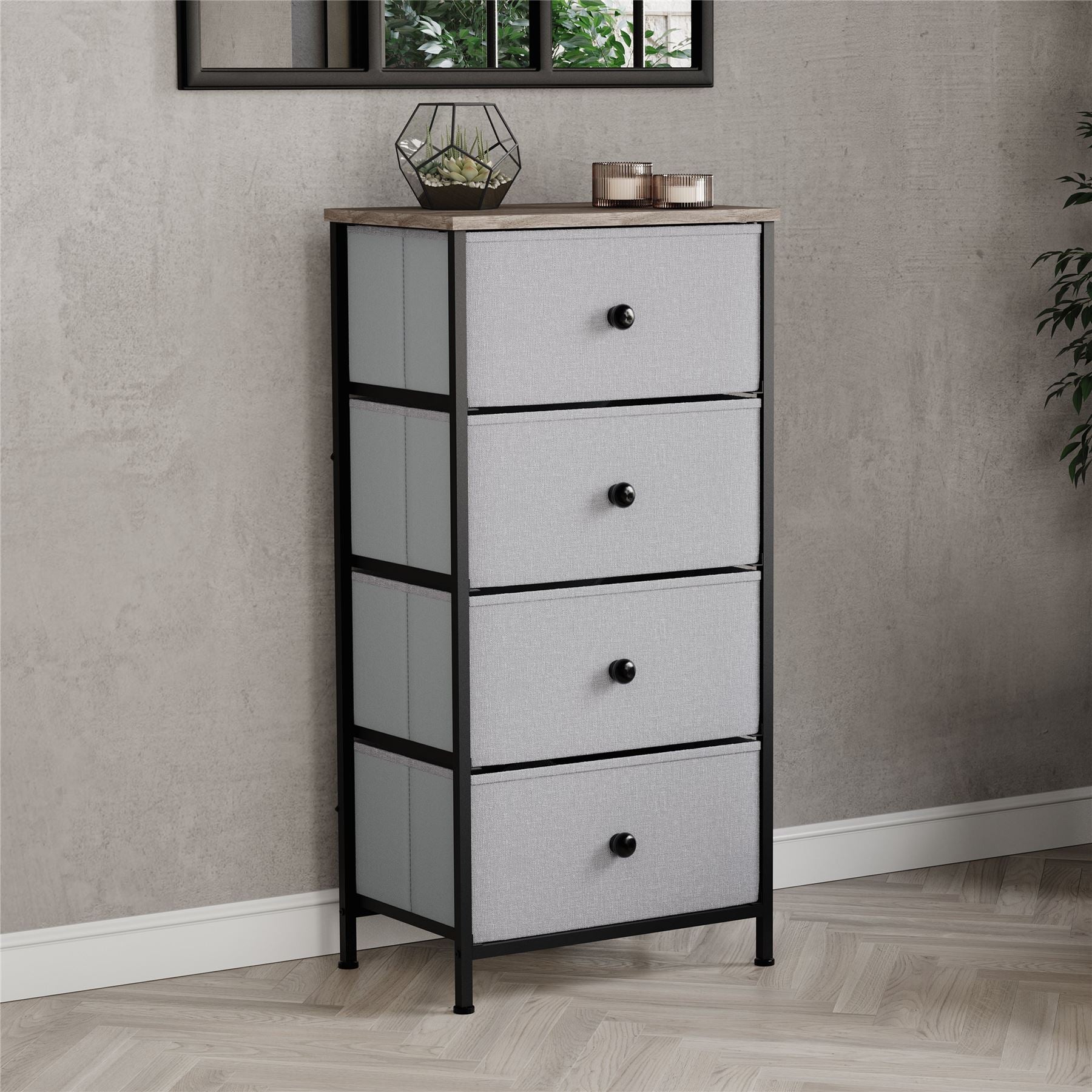 Modern Fabric Chest of Drawers Storage 'UKFR' Beige & Grey Bedroom Furniture