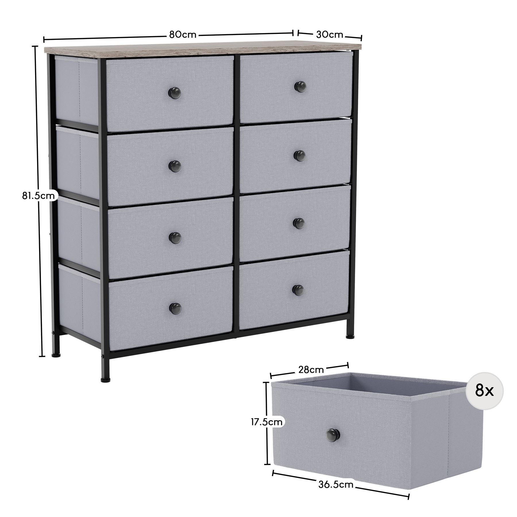 Modern Fabric Chest of Drawers Storage 'UKFR' Beige & Grey Bedroom Furniture