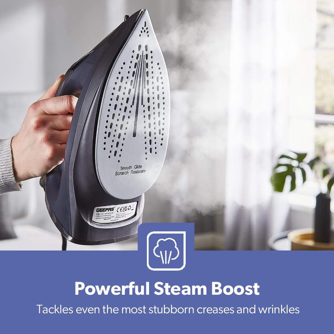 Steam Iron Dry & Wet Ceramic Non-Stick Gliding Soleplate Vertical Steam 2400W