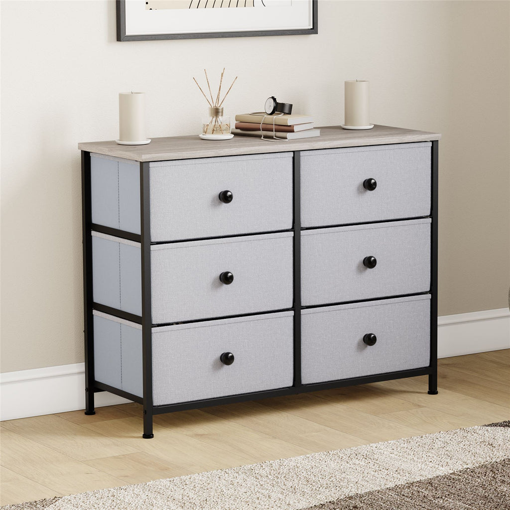Modern Fabric Chest of Drawers Storage 'UKFR' Beige & Grey Bedroom Furniture
