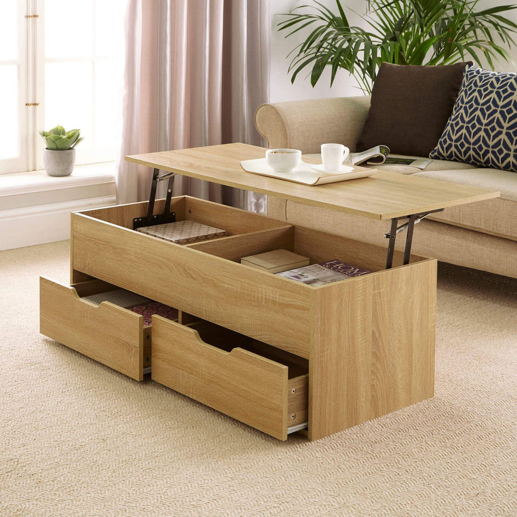 Wooden Coffee Table With Lift Up Top and 2 Large Storage Drawers Bruges