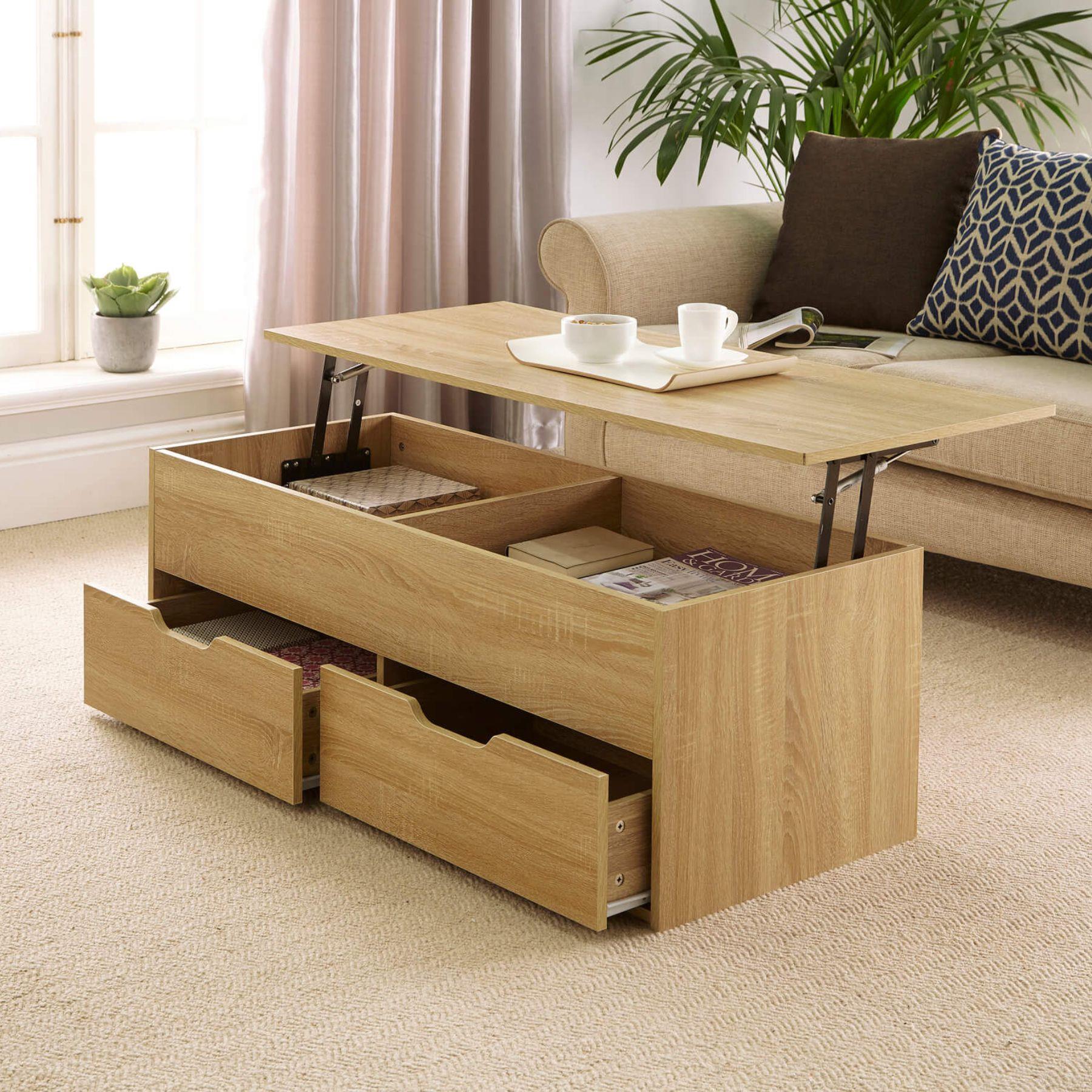 Wooden Coffee Table With Lift Up Top and 2 Large Storage Drawers Bruges