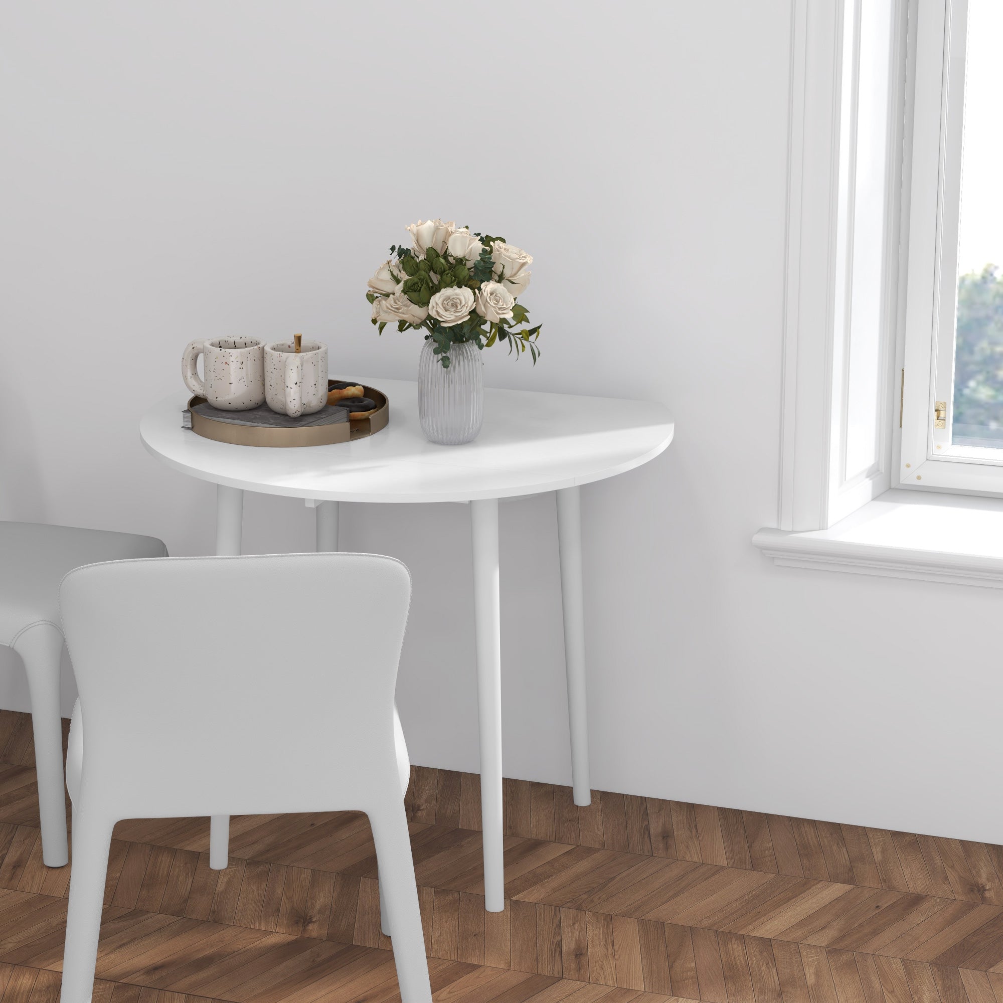 Folding Dining Table, Round Drop Leaf Table for Small Spaces
