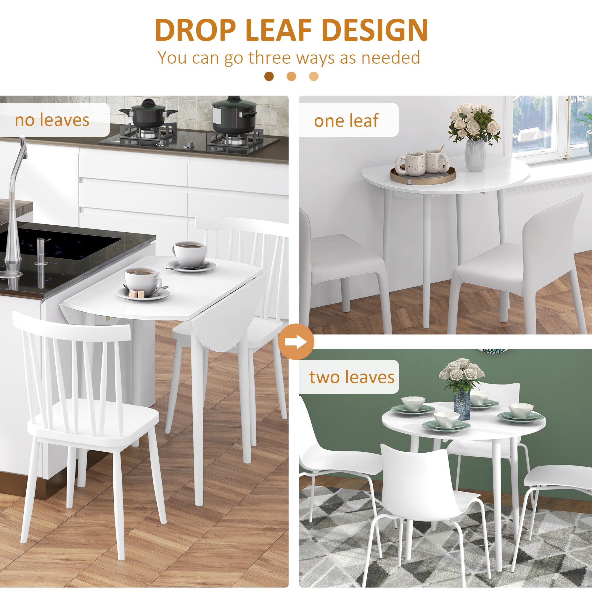 Folding Dining Table, Round Drop Leaf Table for Small Spaces