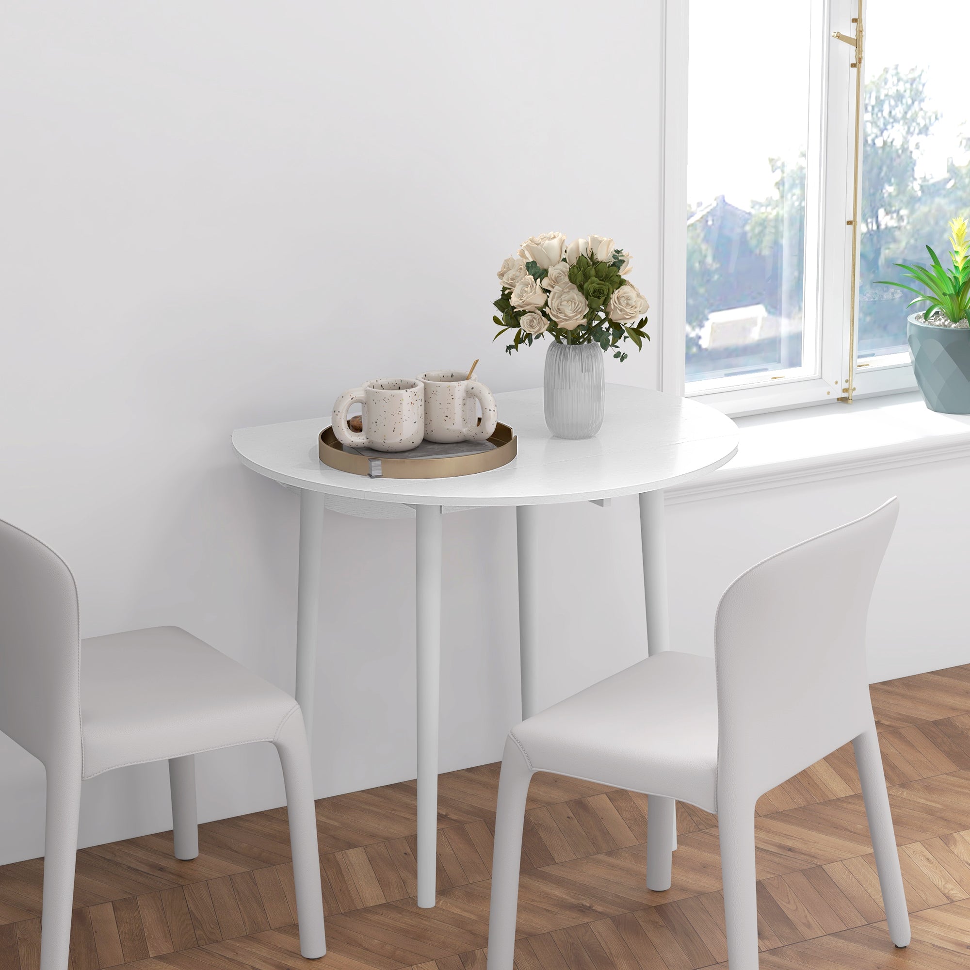 Folding Dining Table, Round Drop Leaf Table for Small Spaces