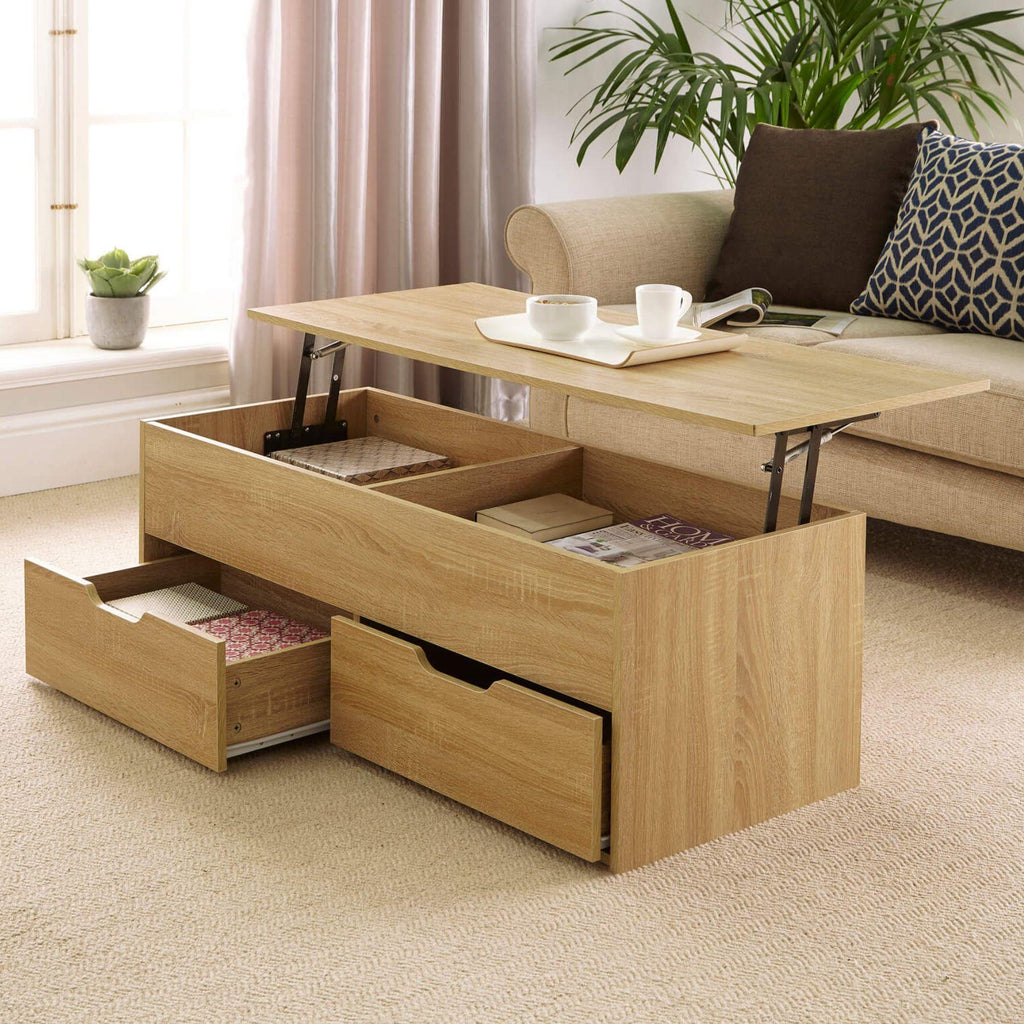 Wooden Coffee Table With Lift Up Top and 2 Large Storage Drawers Bruges