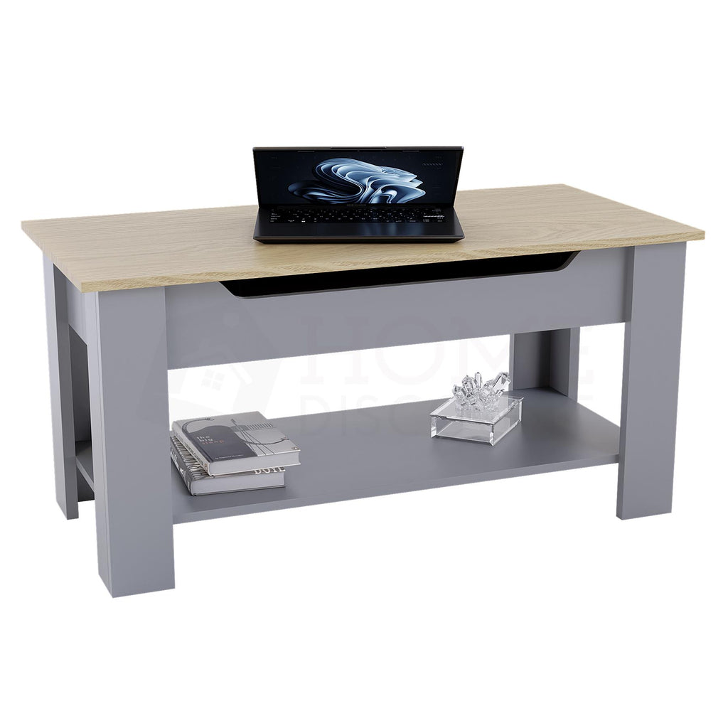 Wooden Coffee Table Lift Up Storage Top With Shelf Living Room Furniture