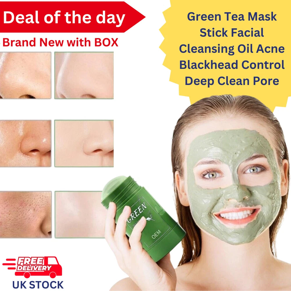 Green Tea Mask Stick Facial Cleansing Oil Acne Blackhead Control Deep Clean 2Pcs