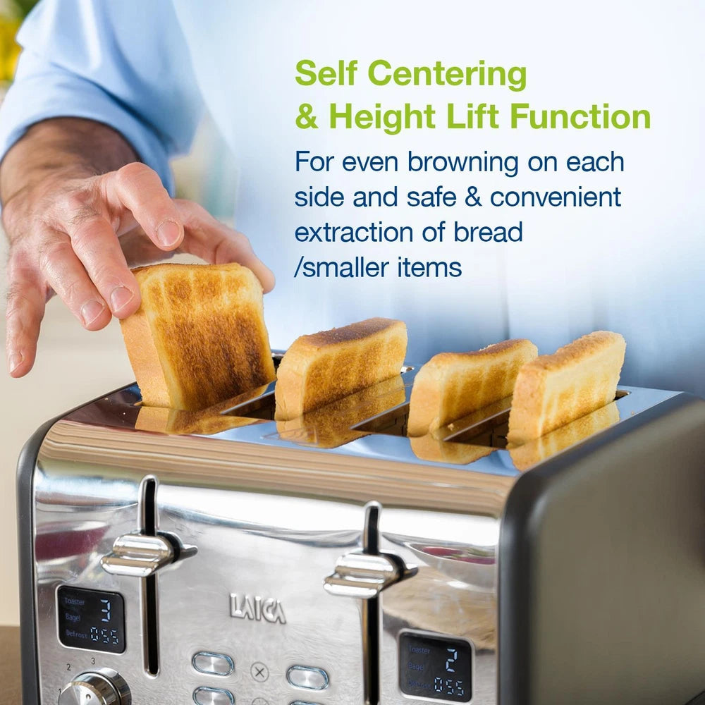4 Slice Digital Toaster, Wide Slots, Defrost/Reheat, Browning Settings, Laica