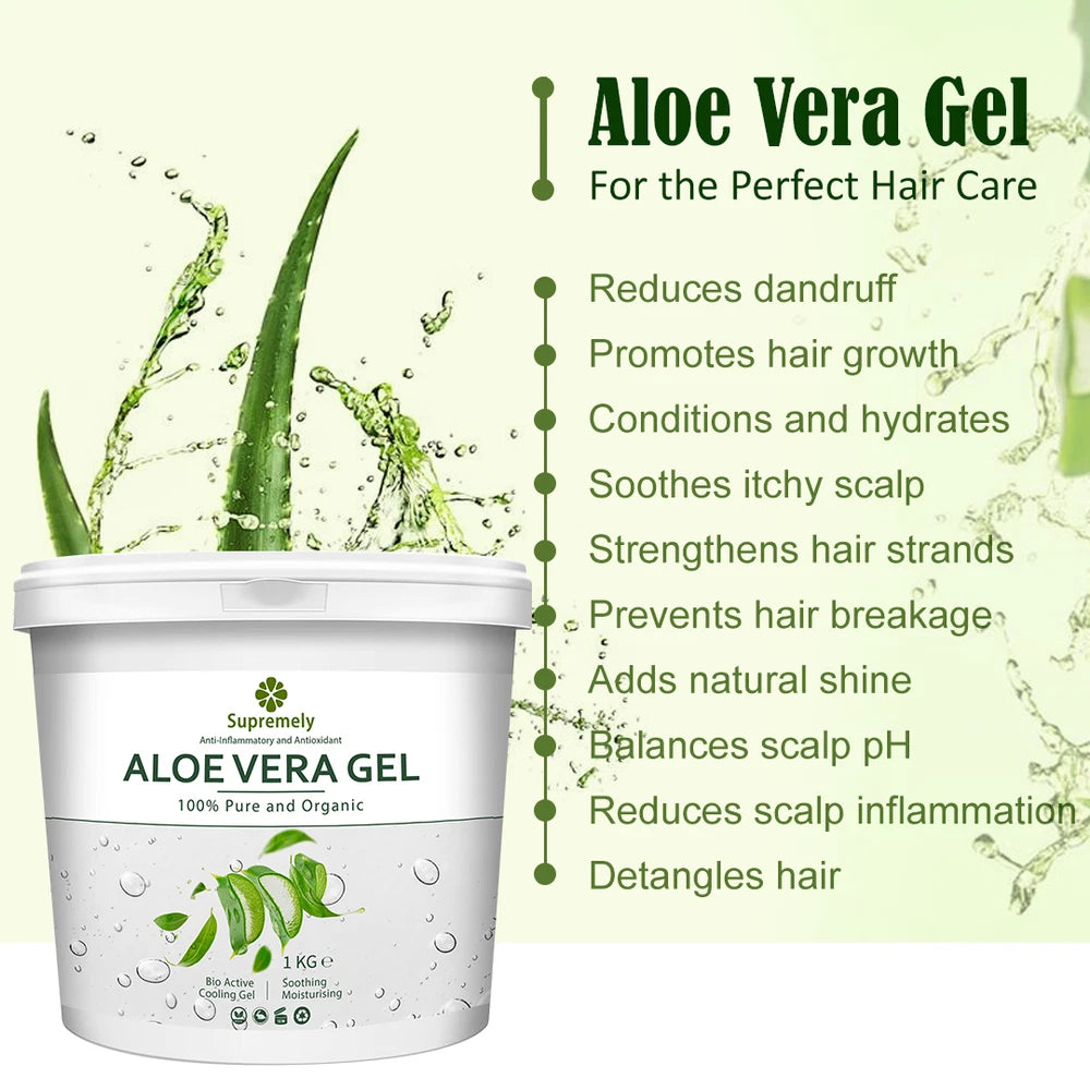 1KG 100% Pure Aloe Vera Gel Multipurpose Soothing Moisturising For Hair & Skin