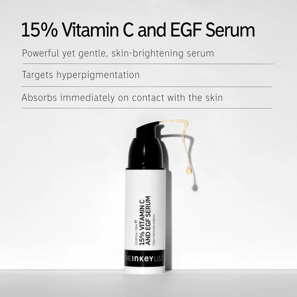 The INKEY List 15% Vitamin C and EGF Serum Helps to Intensively Brighten All Ski