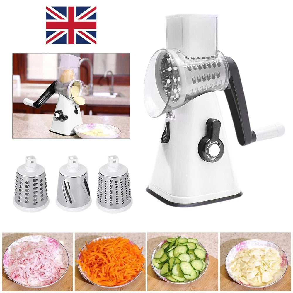 3 In 1 Rotary Food Slicer Chopper Cheese Grater Fruit Vegetable Shredder Cutter