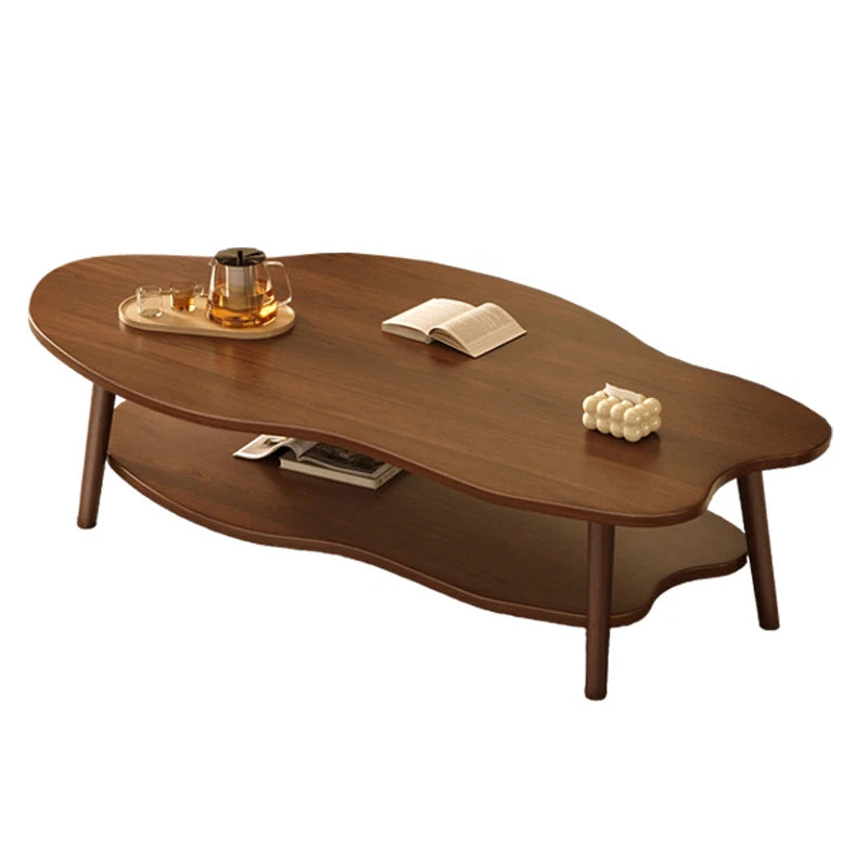 2 Layer Coffee Table Tea Table Cloud Modern Living Room Desk W/ Storage Shelf