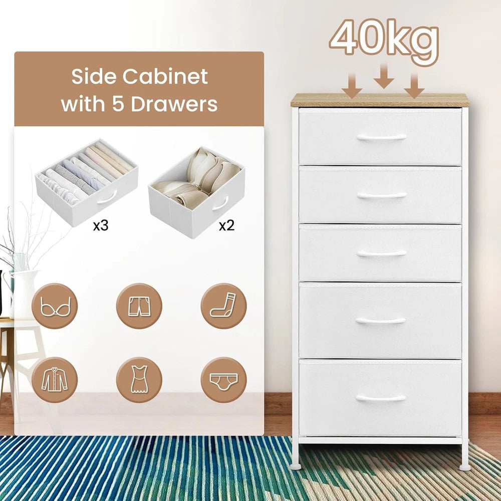 Chest of Drawers Bedroom Furniture Storage Bedside Cabinet 5 Drawers 6 Colours