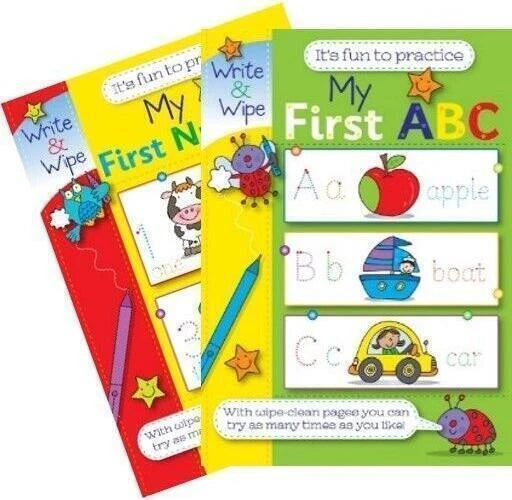 2 x EASY LEARNING CHILDRENS MY FIRST NUMBERS ABC WRITE AND WIPE PRACTICE BOOKS