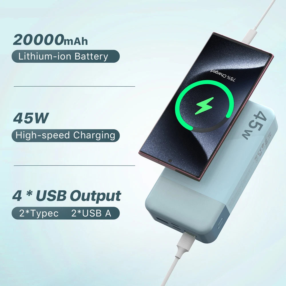Power Bank 20000mAh 45W USB Fast Charger External Battery Pack for Laptop Phone