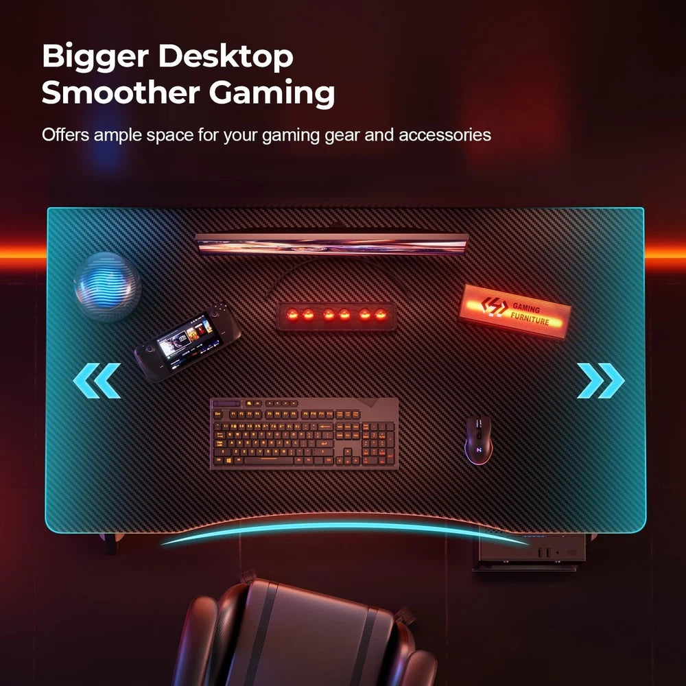 Gaming Desk Computer Gaming Table w/ Mouse Pad Cup Holder & Headphone Hook Black