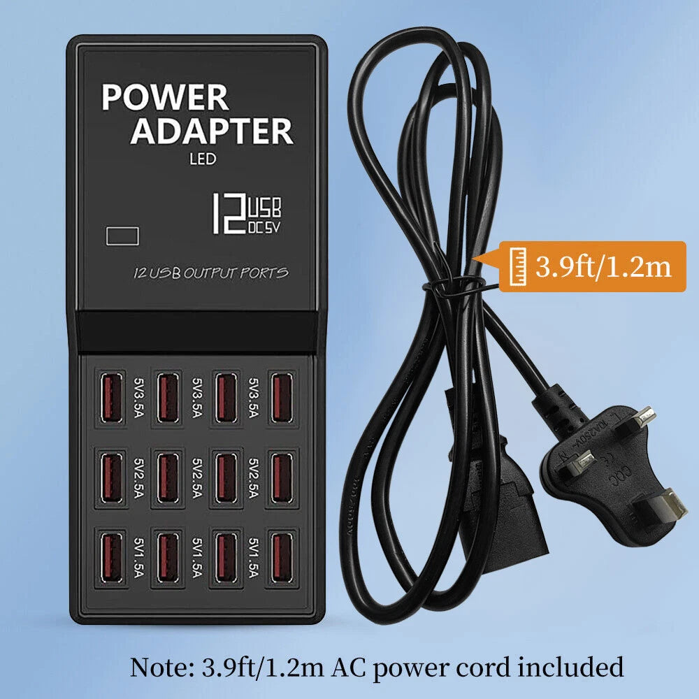 12Ports USB Multi Charger Travel Wall AC Adapter UK Plug Hub Charging Station UK