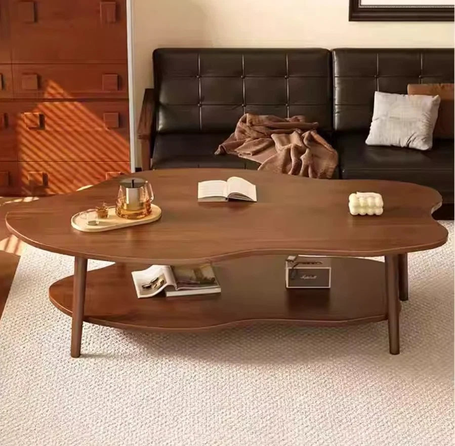 2 Layer Coffee Table Tea Table Cloud Modern Living Room Desk W/ Storage Shelf