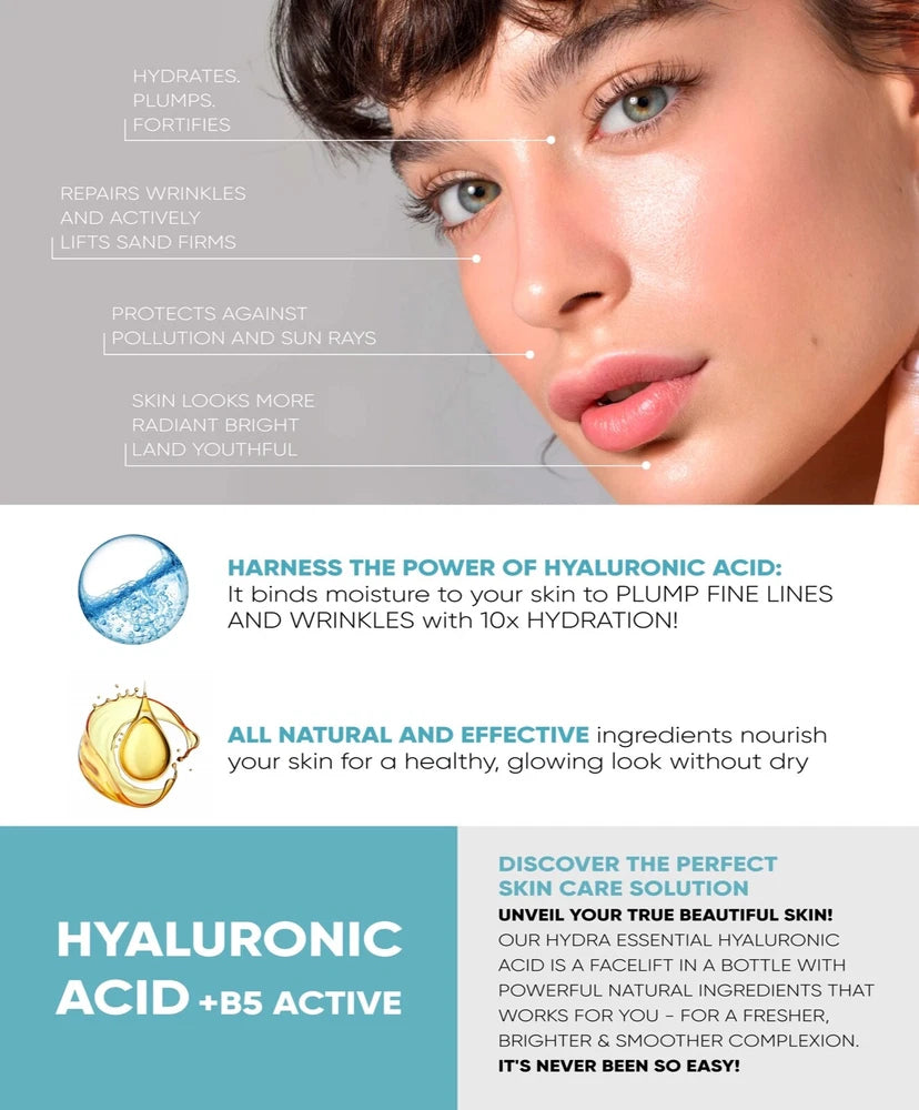 Hyaluronic Acid Serum 5% for Face with Vitamin B5 97.6% Natural Ingredients 30ml