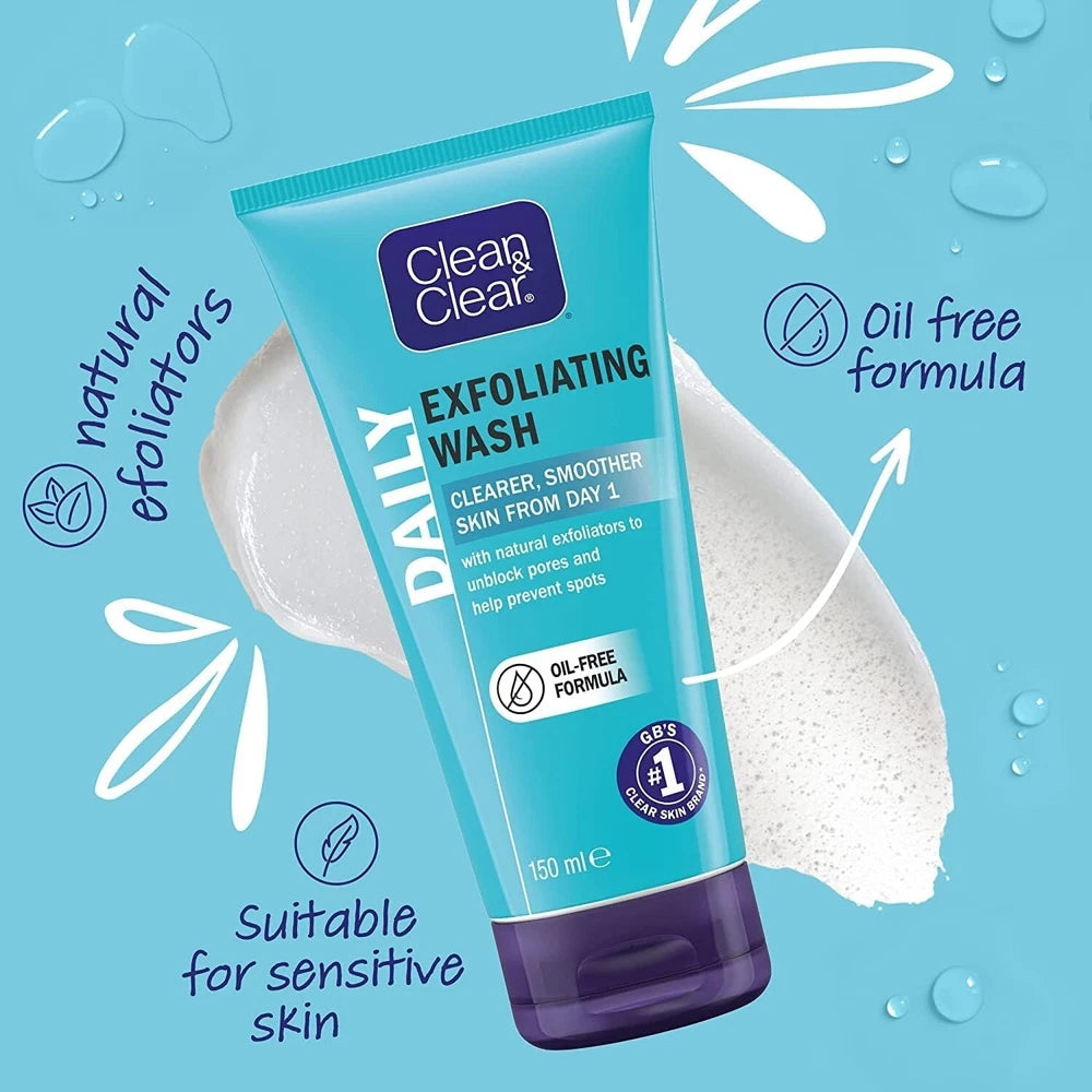 Clean & Clear Exfoliating Daily Wash - Clearer & Smoother Skin (150ml X 3 Pack)
