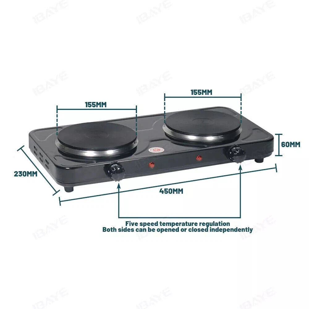 Double Electric Hot Plate Portable Table Top Cooker Hob RV Picnic Camping Stove