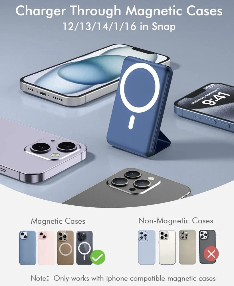 Magnetic Wireless Power Bank 10000mAh, Foldable Small Wireless