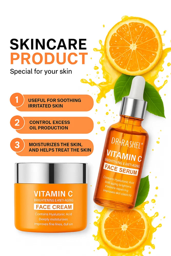 Vitamin C Face Serum & Cream Duo Hyaluronic Acid Brightening Anti-Wrinkle Set