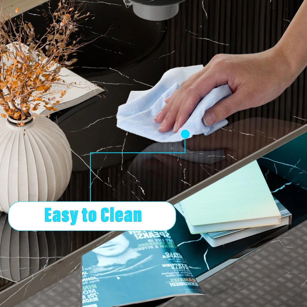 LED Coffee Table Wooden 2 Drawer Storage High Gloss Modern Living Room Furniture