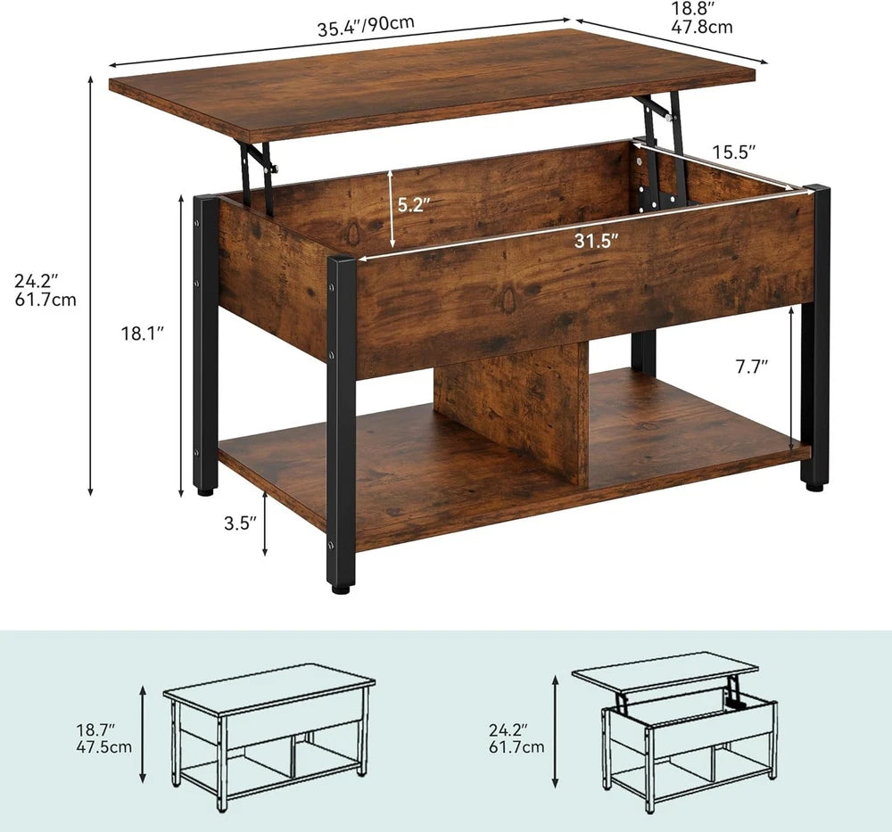Coffee Table With Storage Lift Top Up Drawer Shelf Wooden Living Room Furniture