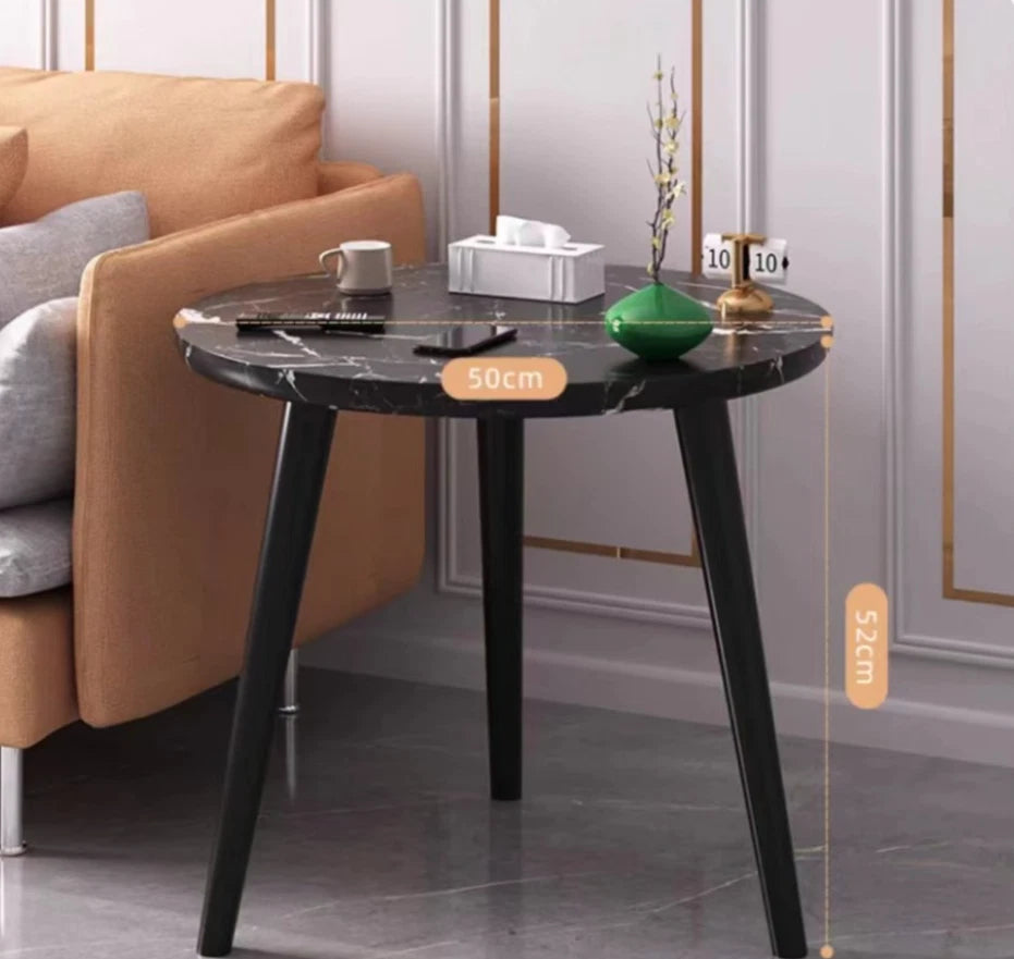 1/2 Tier Coffee Table Round Side Table White Marble Effect End Table Living Room