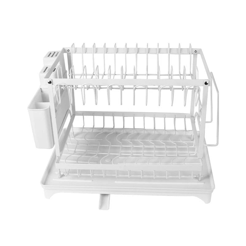 2 TIER KITCHEN SINK DISH DRAINER RACK WITH DRIP TRAY CUTLERY HOLDER PLATE RACK