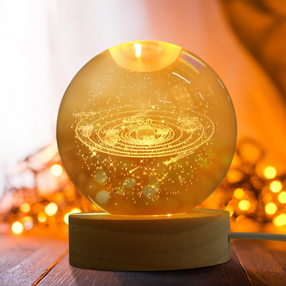 USB 3D Moon Planet Globe Galaxy Night Light LED Crystal Ball Table Lamp Bedside