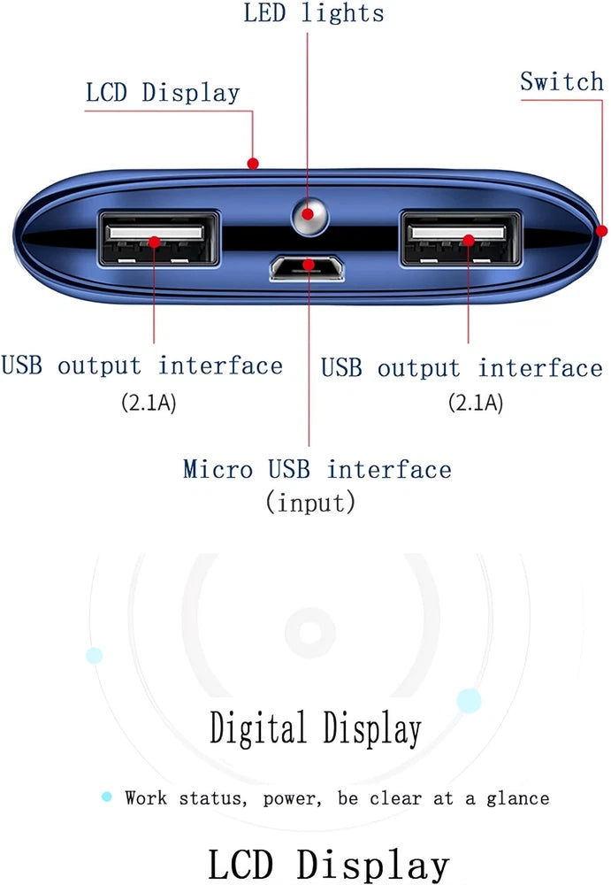 9000000mAh Portable Power Bank 2 USB Charger Battery Pack For Mobile Phone Black