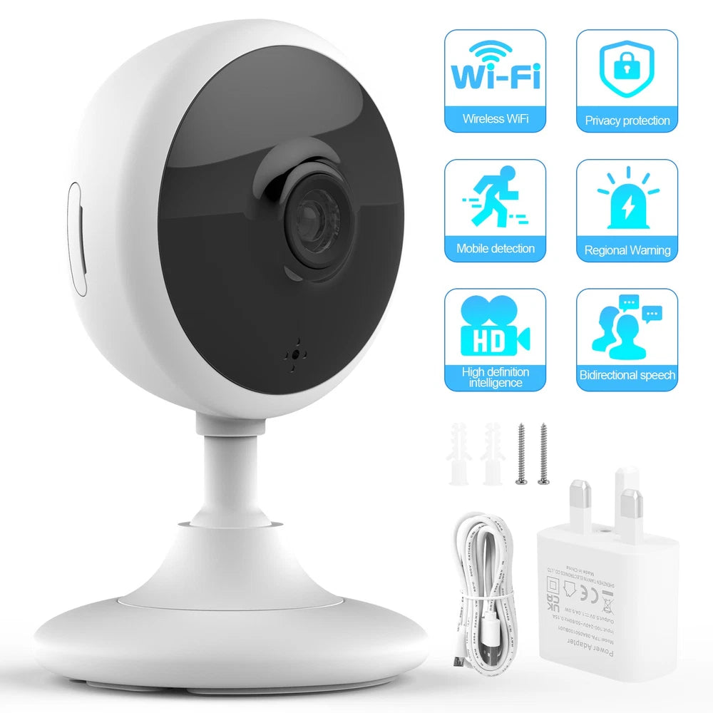 Wifi Security Camera Smart Indoor Pet Dog Cat Cam 2-Way Audio 1080P Night Vision