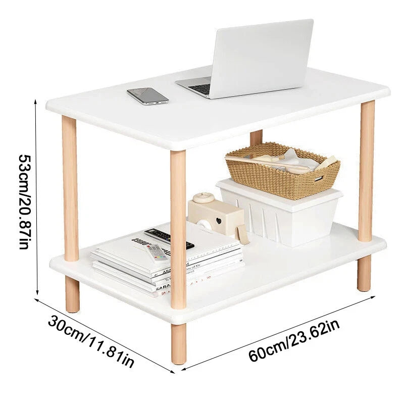2 Tiers Side Table Concrete Effect Top with Shelf Living Room Coffee End Table