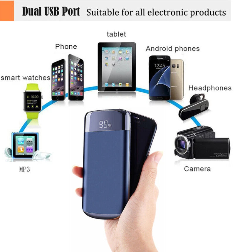 9000000mAh Portable Power Bank 2 USB Charger Battery Pack For Mobile Phone Black