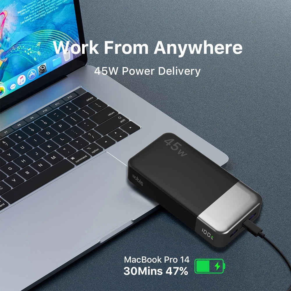 Power Bank 20000mAh 45W Charging Portable External Battery Backup For Cell Phone