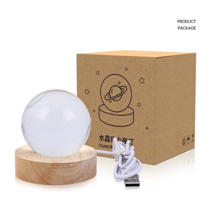 USB 3D Moon Planet Globe Galaxy Night Light LED Crystal Ball Table Lamp Bedside