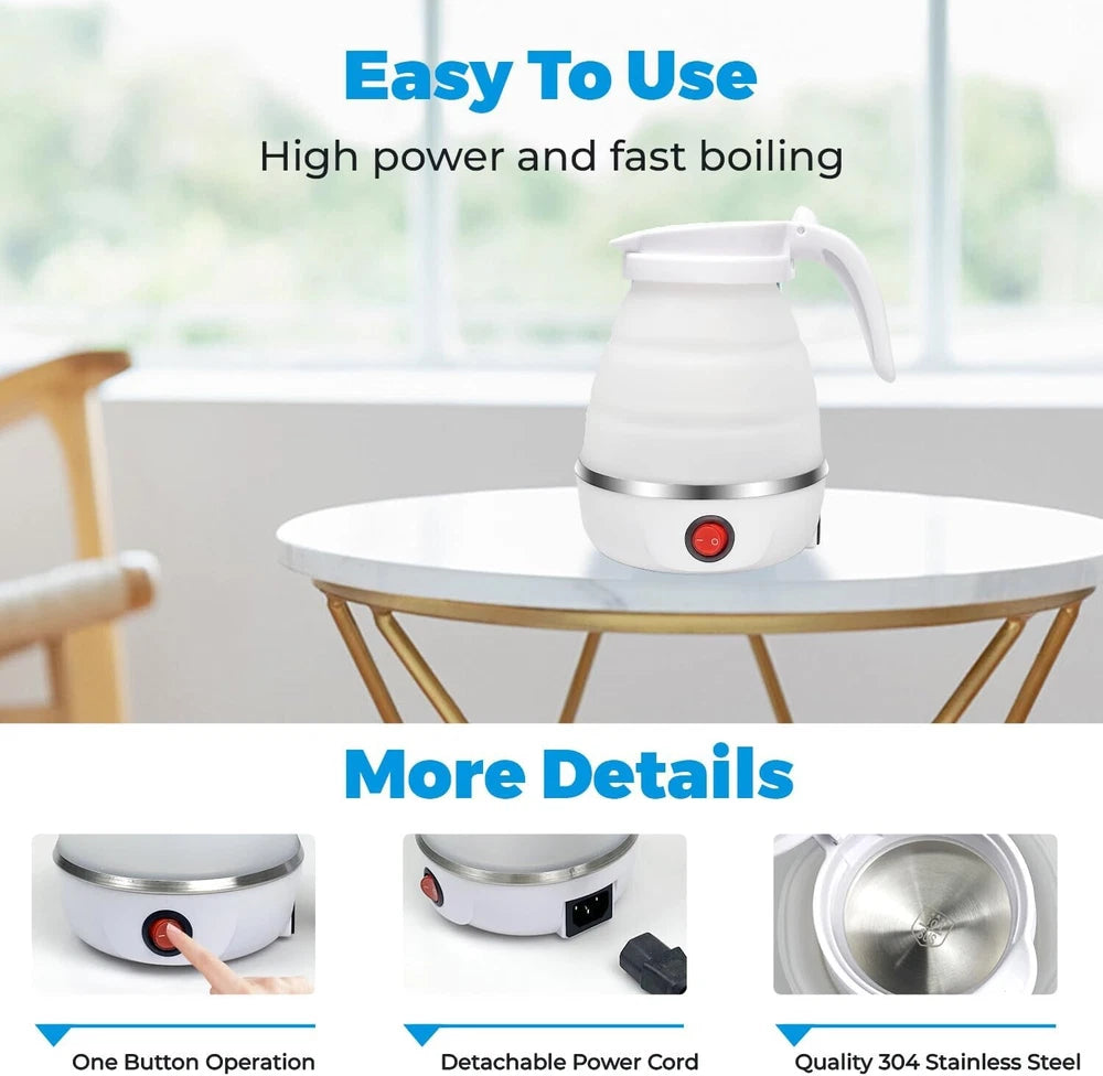 600ML Collapsible Travel Electric Water Kettle Folding Camping Caravan Silicone