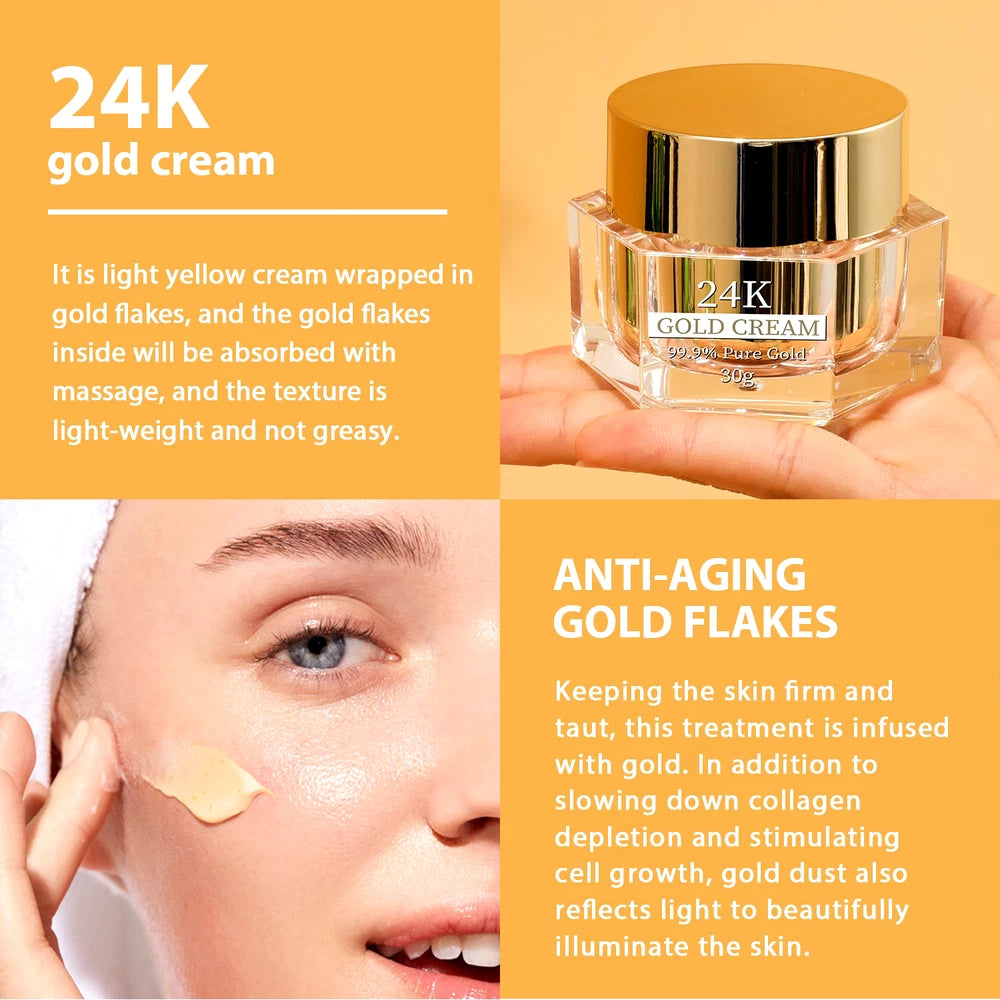 24K GOLD CREAM WRINKLE REPAIR ANTI AGING TIGHTENS & INCREASE  SKIN ELASTICITY