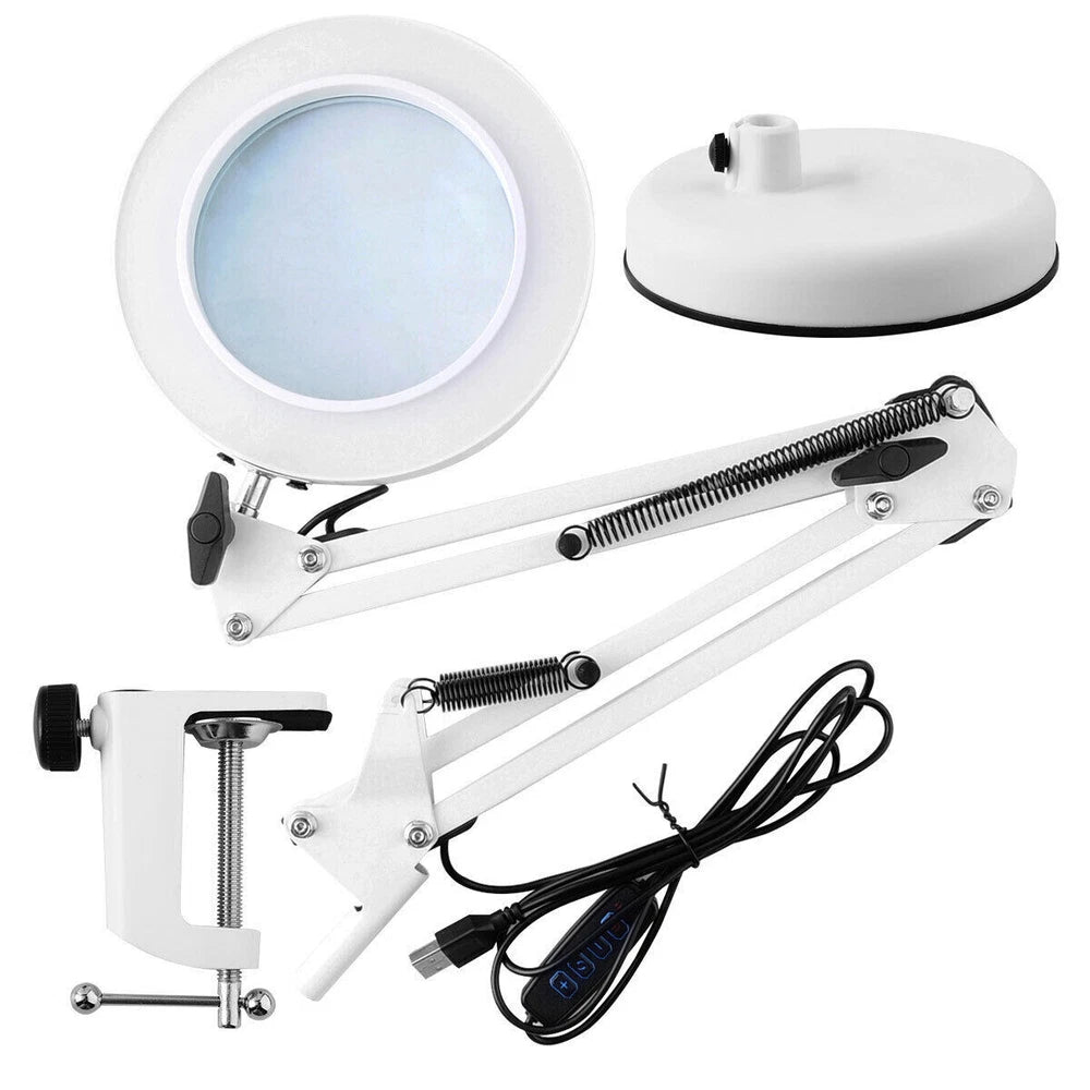 10X LED Magnifier Glass Desk Lamp With Light Stand Clamp Beauty Magnifying Lamp